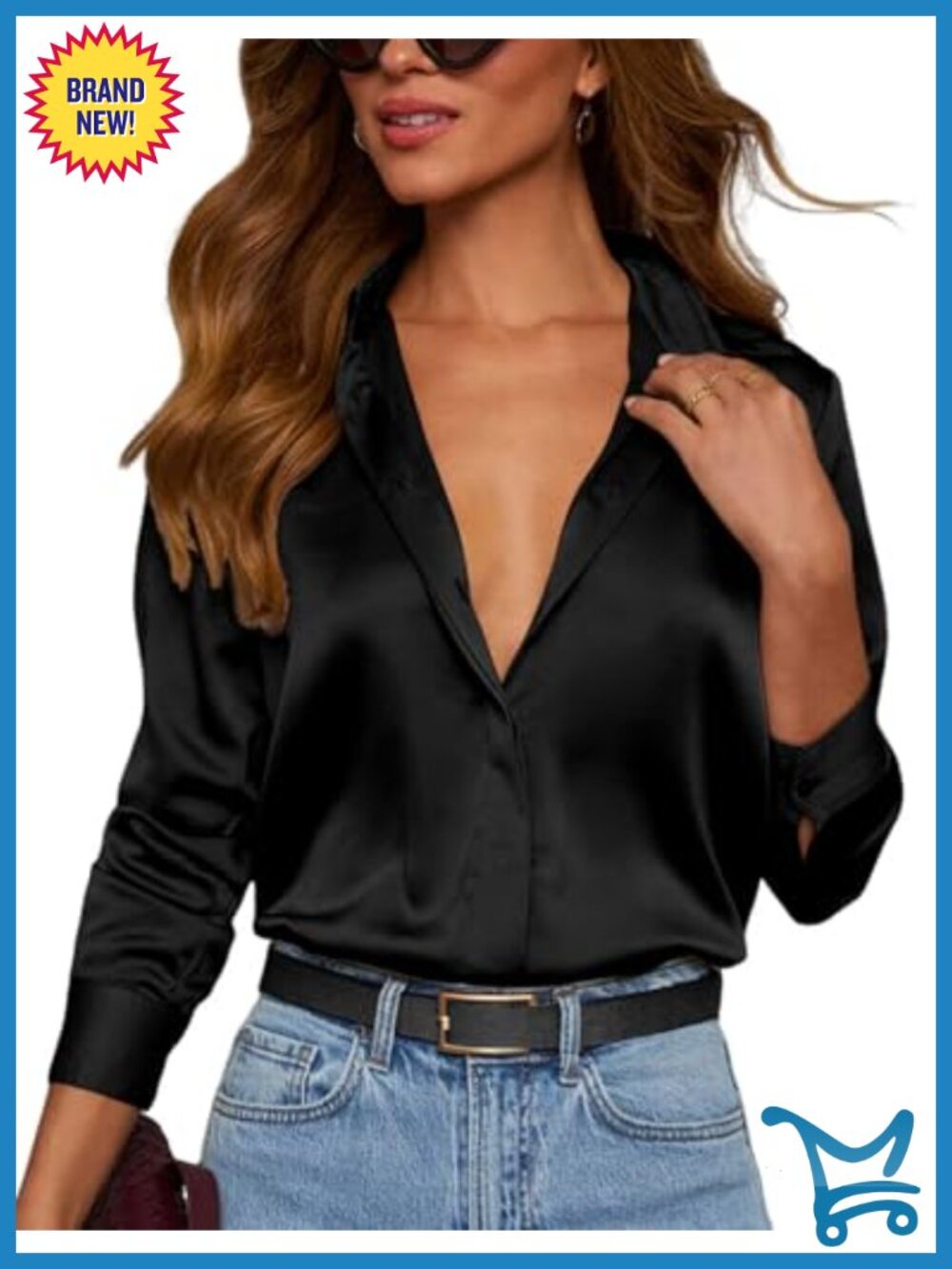 Satin Button Down Blouse V-Neck Long Sleeve Tops